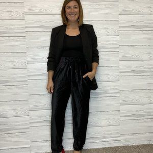 Velour Ankle Tie Joggers - Black